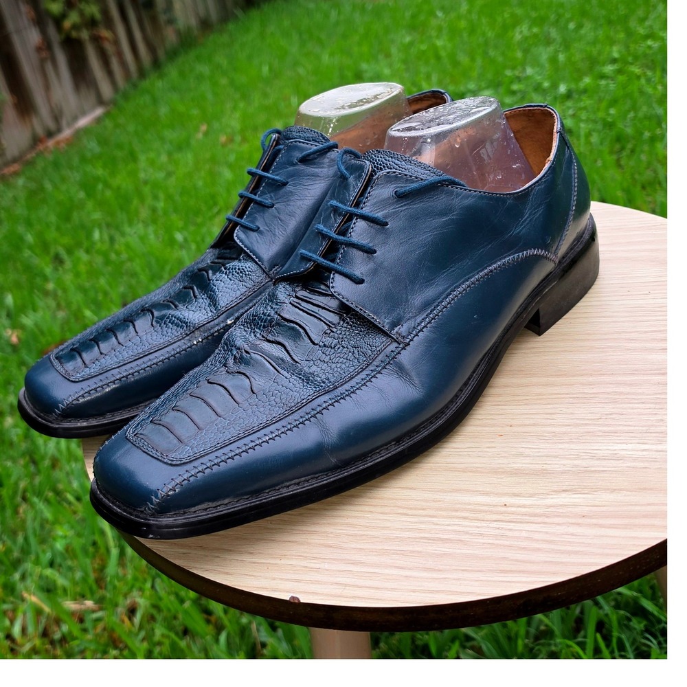 Giorgio Brutini Mens Ostrich Embossed Leather Dress Shoes Teal Blue Square Toe